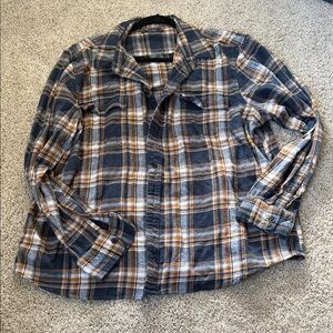 Lucky Brand Navy and Mustard Plaid Flannel Shirt XXL